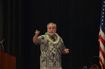 James Kendrick Presenting in a Hawaiian shirt